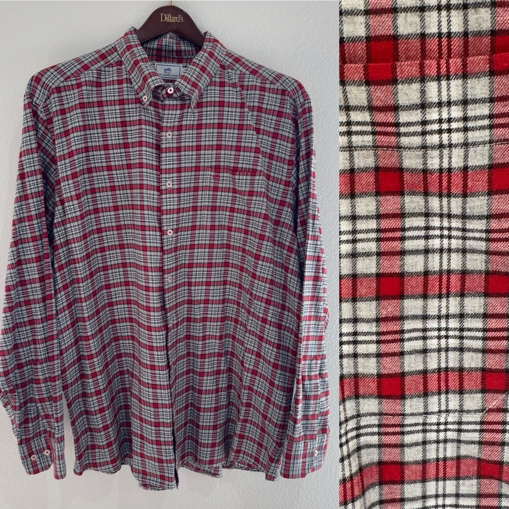 Southern Tide Plaid Button Down Shirt Red White Black XXL Classic Fit